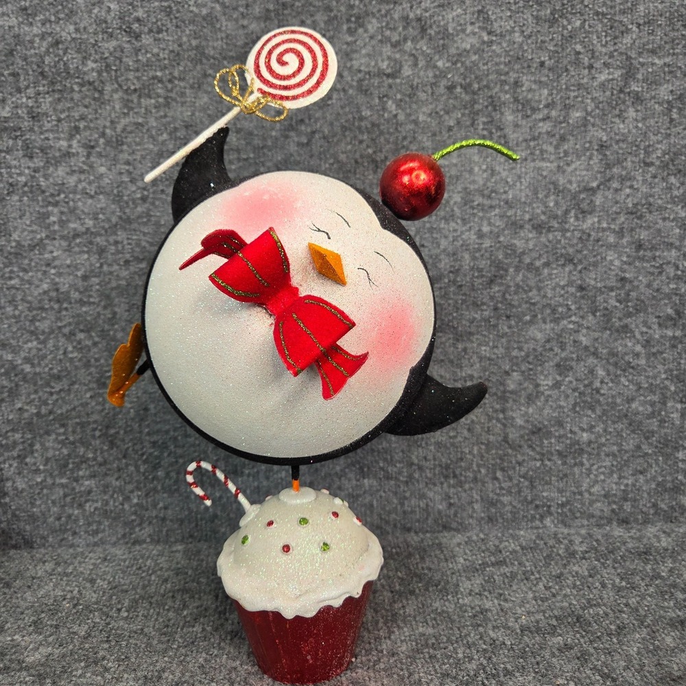 Pier 1 One Christmas Penguin 16" Dancing Cupcake Cherry Lollipop Glitter Winter